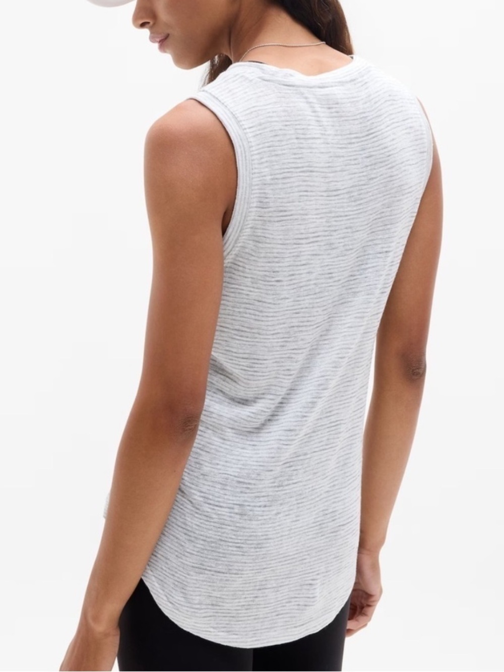 Athleta Breezy Striped Tank Top Gray and White Sleeveless Activewear - Picture 2 of 7